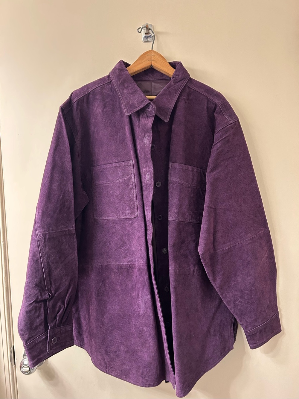 NWOT Denim & Co. Vibrant Purple Genuine Suede Button-Front Shirt Jacket - 1X
